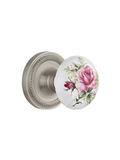 Rope Rose with Rose Porcelain Knob in Satin Nickel with .
